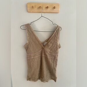 Tan Sleeveless Lace Tank